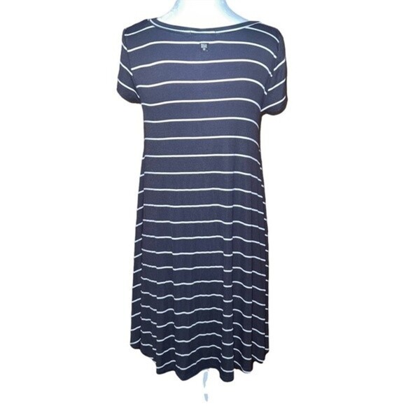 Billabong Gray White Ribbed Striped Short Sleeve Beachy Mini Swing Dress S - Picture 3 of 8